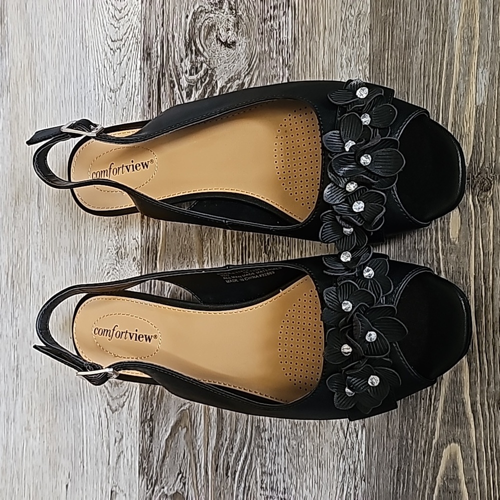 Comfortview Women's Rider Slingback Shoes Sandals Size‎ 10 W Black